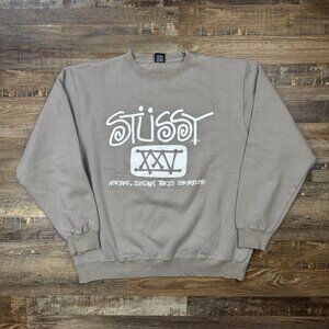 Vintage Stussy XXV 25th Anniversary Pullover Sweatshirt Sz Large Gray USA Made